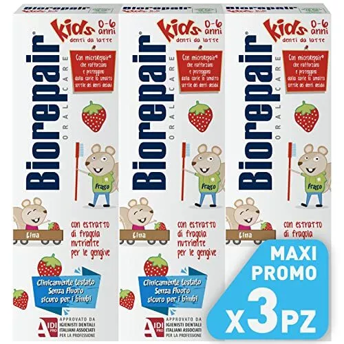 Biorepair Dentifricio Kids 0-6 anni Dentifricio per Bambini Senza Fluoro Gust...
