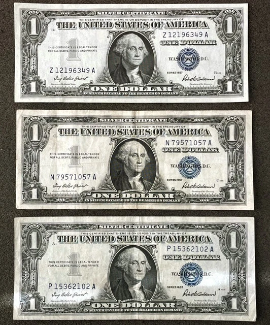 1957 SILVER CERTIFICATE $1 LOT of 3 Banknotes Paper Currency Collectible Money