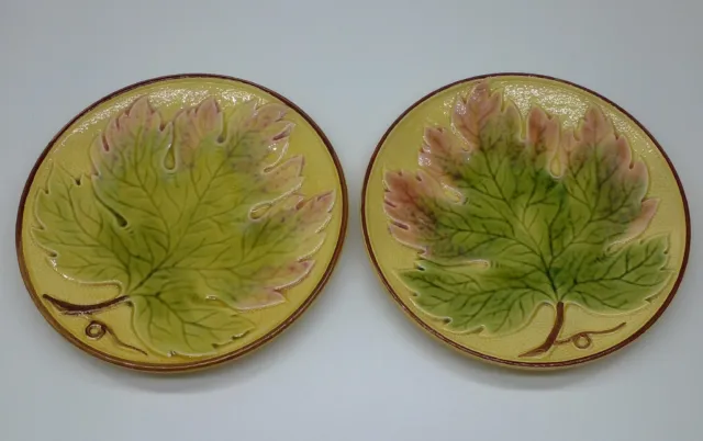 Old plate of German Majolica Maple Leaf. Pair of dishes.