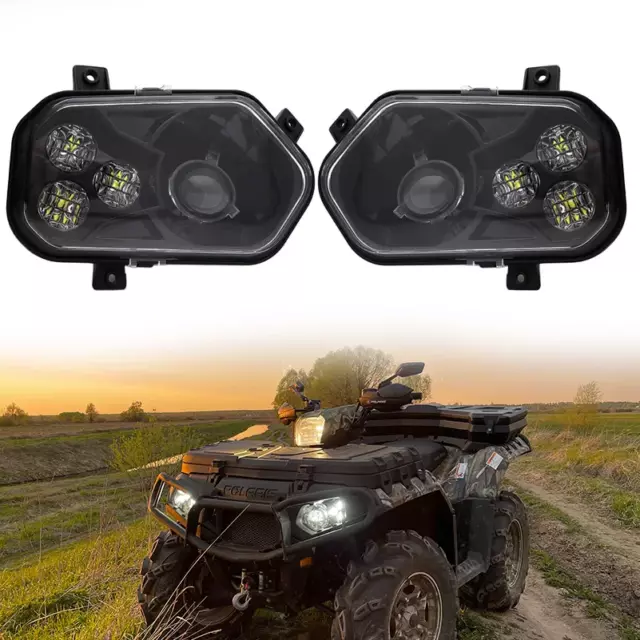 For Polaris Scrambler RZR ACE Sportsman Ranger LED BLACK Headlight Kit (Pair)