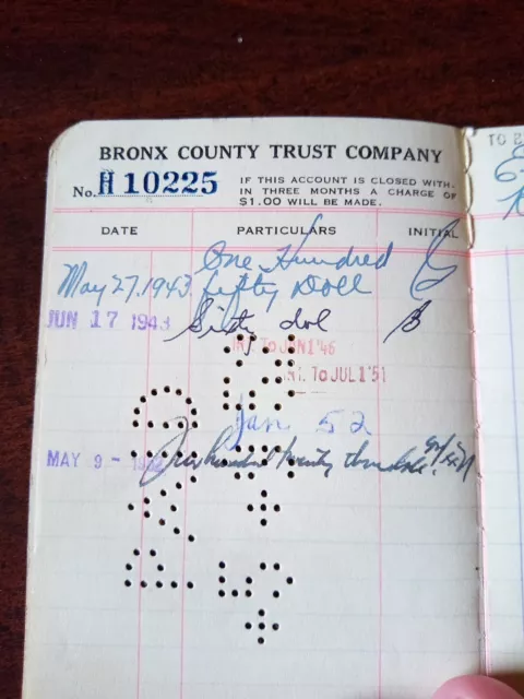 New York Bronx County Trust Bank Book Passbook Dated 1943 3