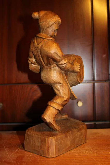 19Th 11.6" Wood Hand Carved Bartender Innkeeper Beer Keg Barrel Figure Sculpture 3
