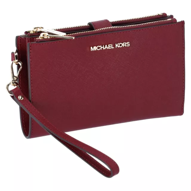 Michael Kors Jet Set Travel Large Double Zip Wristlet Phone Wallet Dark Cherry