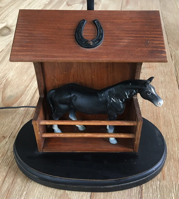Vintage Lamp Cast Iron Horse Wood Barn Stable Rustic H23” W10”