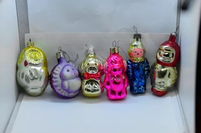 Lot of 6 OLD glass Christmas Tree toys Ornament XMAS Decoration USSR New Year