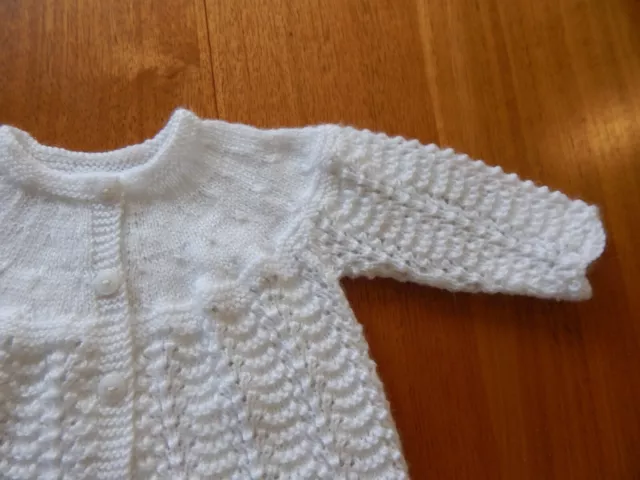 NEW Hand-knitted Traditional Baby Matinee Jacket White Newborn size 0-3 Months 3