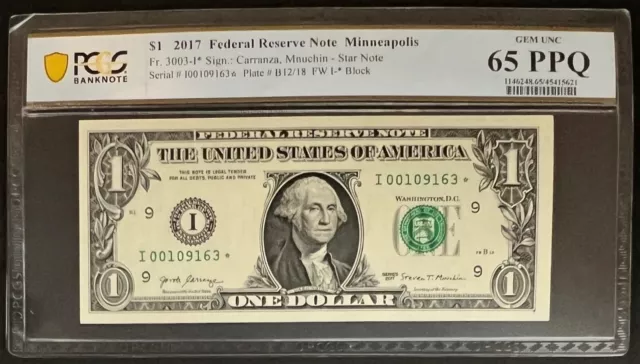 NQC Fr 3003-I 2017 $1 Rare Star Note - PCGS Gem Unc 65 PPQ