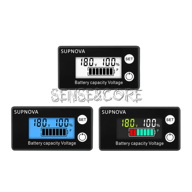Indicatore Capacità Batteria LCD DC8-100V Misuratore Voltmetro con Allarme & Temperatura