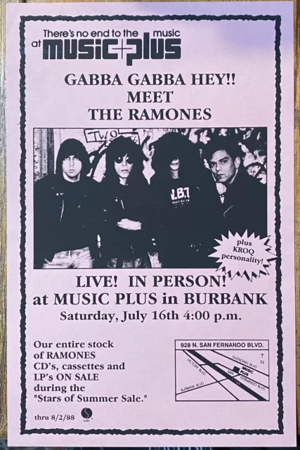 RAMONES Music Plus Records BURBANK California 1988 Meet & Greet PUNK FLYER Pink