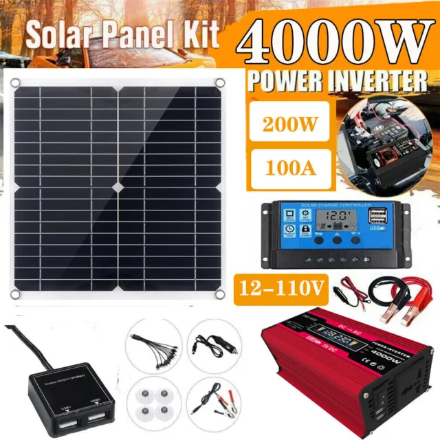 Solar Panel Kit 12V100A Battery Charger w/ Controller + 4000W Power Car Inverter