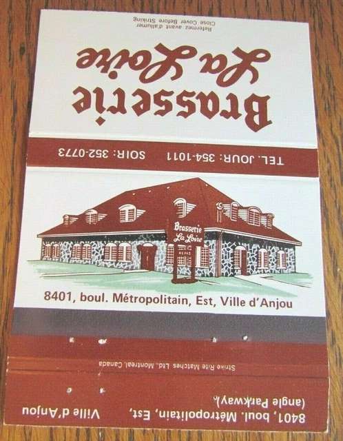 Restaurant Matchbook Cover: Brasserie La Loire (Anjou - Montreal, Quebec) -E9