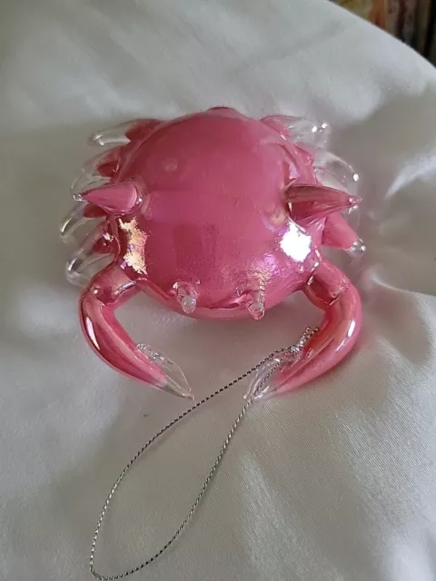 Crab Hand Blown Glass Ornament Pink Holiday Decor
