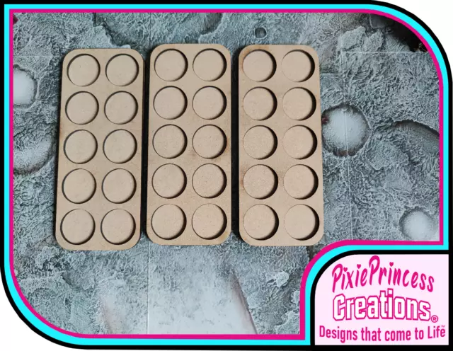 3x 32mm Round Movement Trays G - 10 Spaces 5x2 rows MDF Warhammer 40k Armageddon