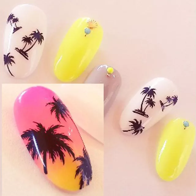 Nail Art Water Decals Transfers Stickers Summer Palm Trees Flamingo Gel Polish 3