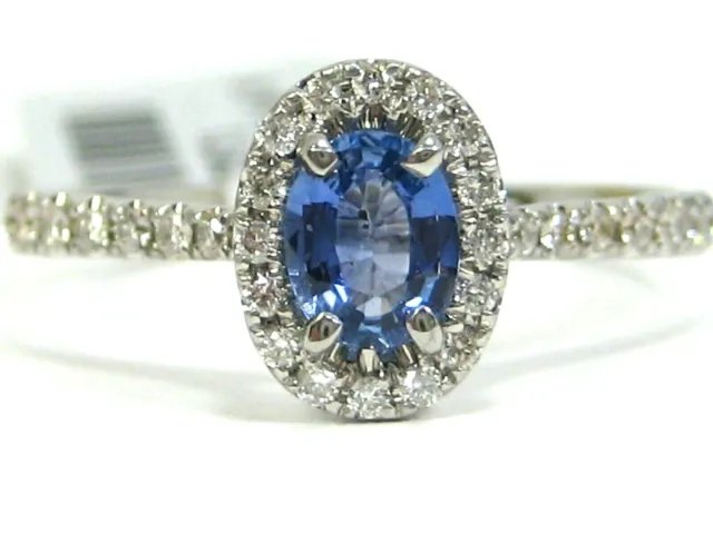 Blue Sapphire Ring 14K white gold Halo Diamond Natural Ceylon Heirloom