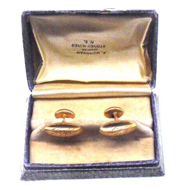 ANTIQUE 18CT GOLD Oval Engraved Cufflinks In Original Box Weight 4.6 ...