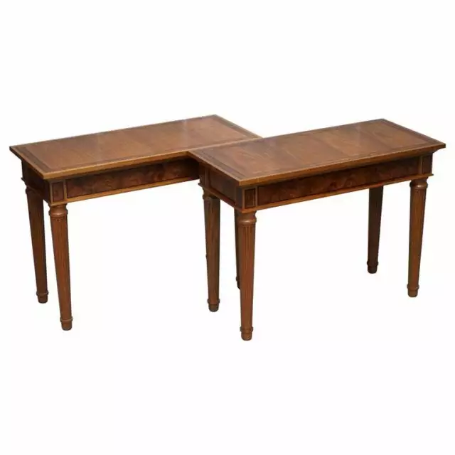 Matching Pair Rrp £24,000 David Linley 1993 Stamped Burr Walnut Console Tables 2