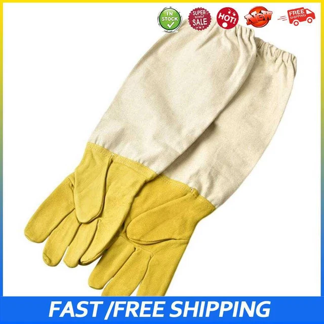 #b 1 par de guantes de apicultura cuero de algodón para apicultura mangas anti abeja (amarillo)
