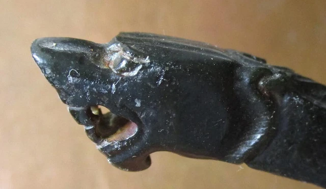 Antique Hand Carved Black Stone Spoon Carved Dragon Handle Tribal?