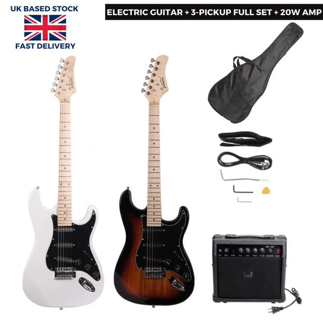 Full Size GST E-Gitarre 3-Pickup mit 20W AMP Tasche Riemen Kabel Kits Glarry