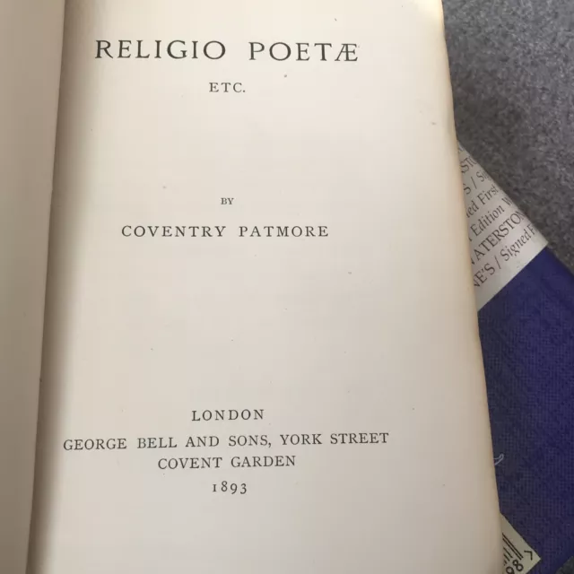 1st Edition Coventry Patmore Hbk 1893 Religio  George Bell Publisher