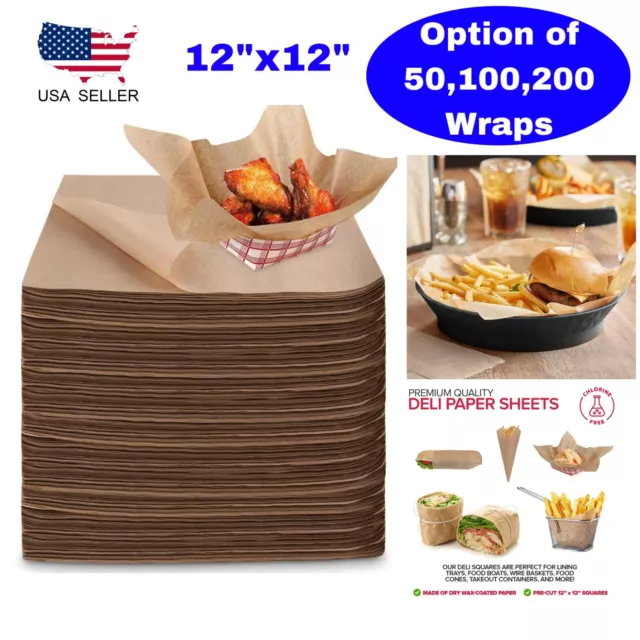 Brown Deli Wrap Wax Coated Sandwich Wrap Paper Sheets Basket Liner 12x12"