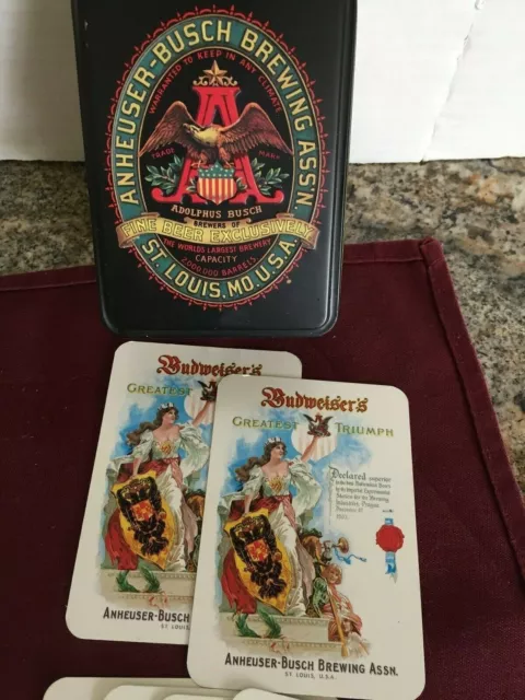 VTG Made England Tin Budweiser Busch Brewing 2 Decks Playing Cards Classic Beer 2