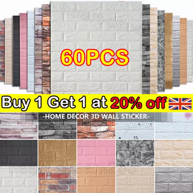 60pcs Stick On Tile Self Adhesive Kitchen Bedroom 3D Wall Sticker Tiles Decor .