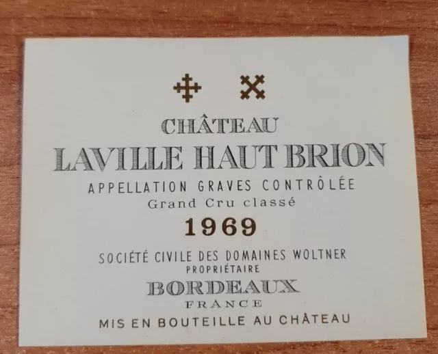 Etiquette de vin/ Wine Label LAVILLE HAUT BRION 1969 neuve