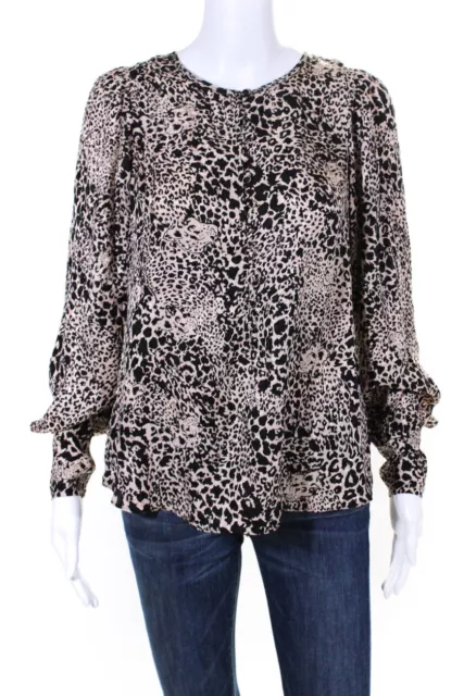 REBECCA TAYLOR WOMENS Brown Leopard Print Silk Long Sleeve Blouse Top ...