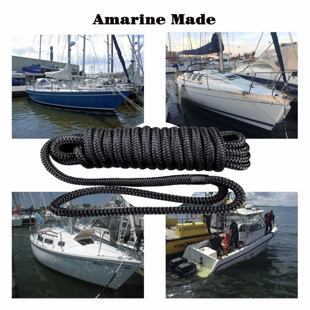 2 Pack 1/2 Inch×35FT Double Braid Nylon Boat Dock Anchor Line Mooring Rope Black