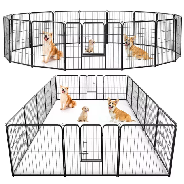 Dog Playpen Indoor - Pet Fence Exercise Pen for Yard Gate 16 Panels Foldable ...