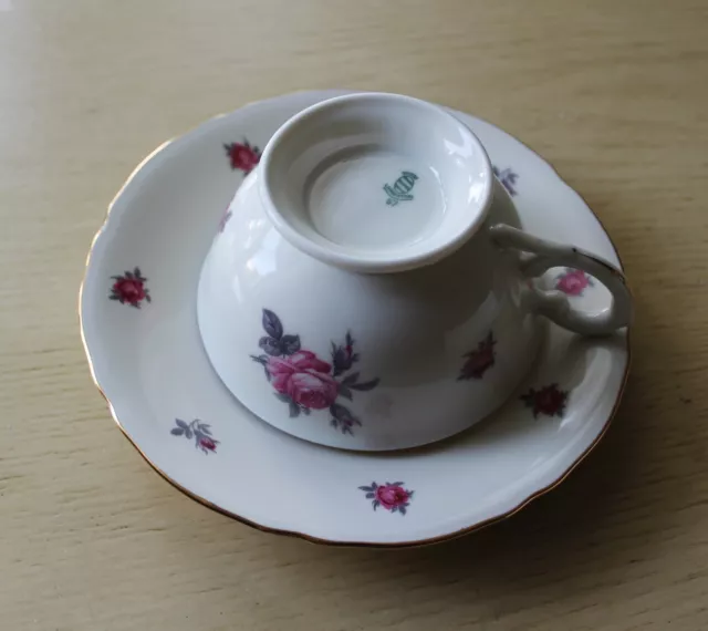 Vtg Suisse Langenthal Tea Coffee Cup & Saucer Set Floral Pink Rose Pattern 3 Pc