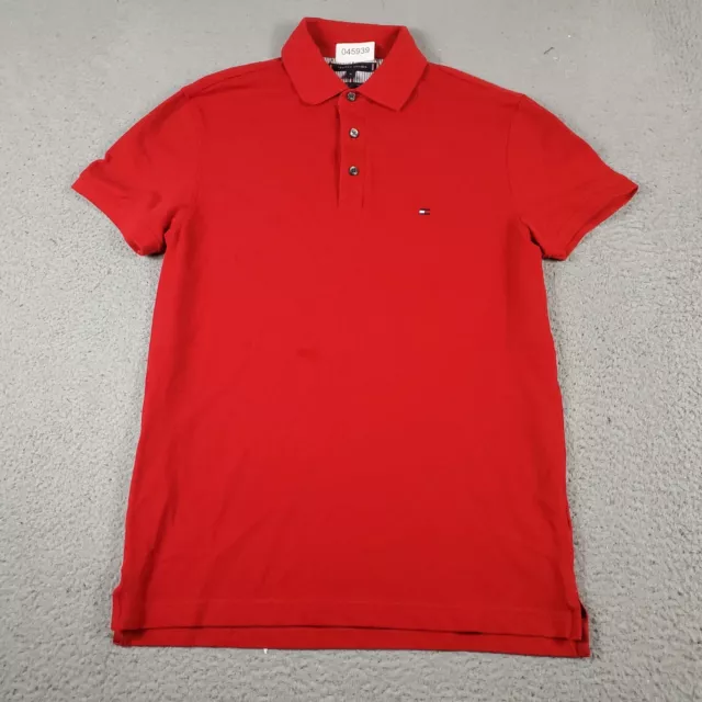 Tommy Hilfiger Polo Shirt Mens Medium Red Slim Fit Casual Short Sleeve *