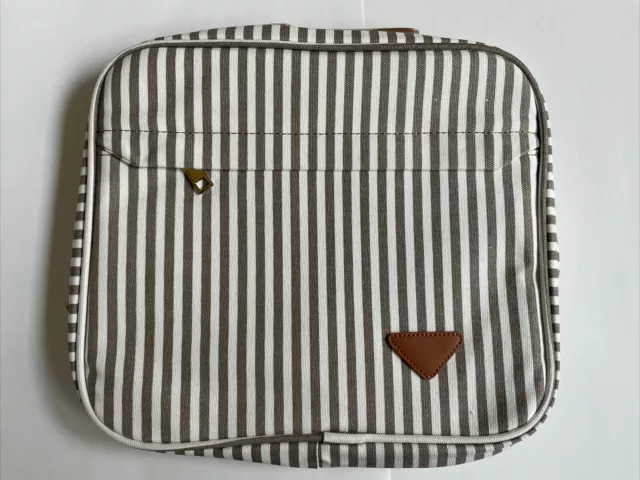 Toiletry Bag 6-Zippered Compartments 4-Sections 12"x10"x5" Brown Stripe NEW