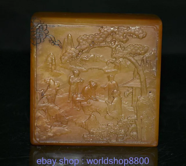 4"Old China Tianhuang Shoushan Stone Carving alter Mann spielt Schach Seal