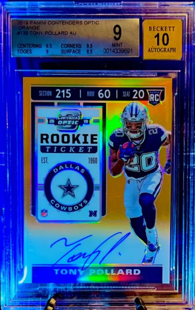 2019 Contenders Optic Rookie Ticket Tony Pollard Auto #/50 #139 RC Beckett 9/10