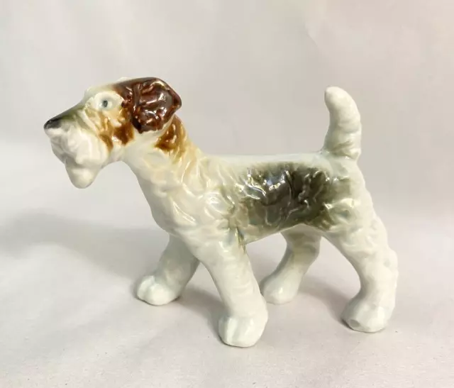 Vintage Wire Haired Fox Terrier Porcelain Dog Figurine