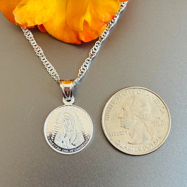 925 Sterling Silver Virgen de Guadalupe/ Pendant & chain 18" de Plata 925