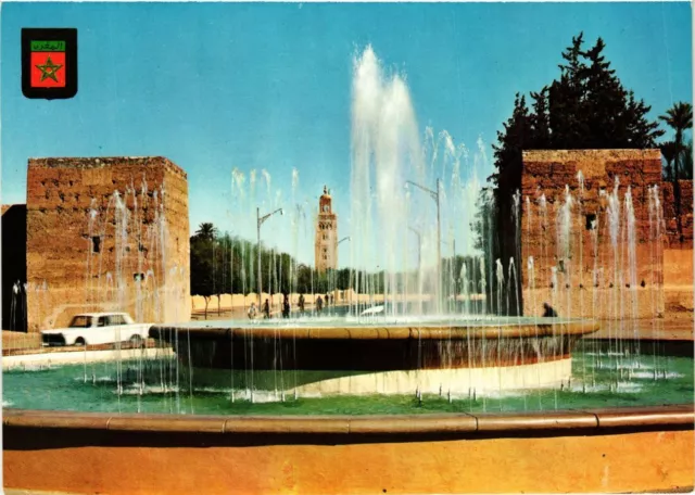 CPM MOROCCO Marrakech-Fountain of Bab Jdid and the Koutoubia (342879)