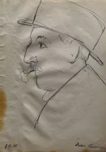 Dibujo #35 Retrato Mann Con Sombrero Esbozo Alfred Haag Joven Máquina de Coser