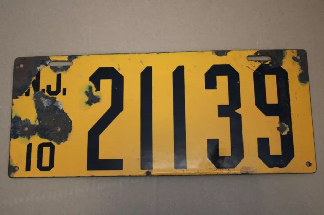 1910 New Jersey License Plate - Porcelain