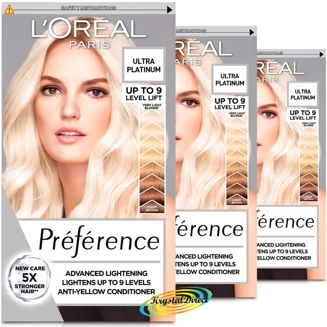 3X LOREAL PREFERENCE Ultra Platinum Hair Lightener Colour Dye Up To 9