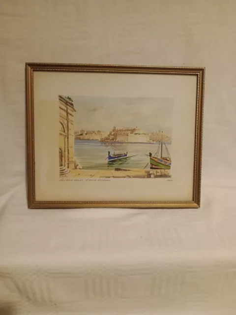 Original Watercolour The Customs House  The Grand Harbour Valletta Joseph  Galea