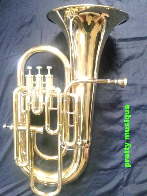 Euphonium 4 Valve Of Pure Brass In Brass Polish +Cushion Case Box+Free Fast Ship