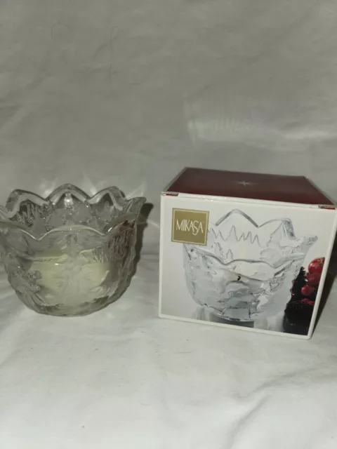 Mikasa Christmas Story Crystal Clear Glass Votive Tea Light Candle Holder 3"