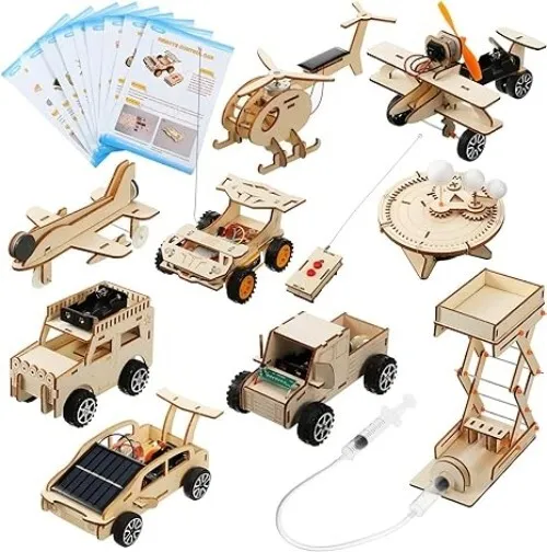 9 in 1 STEM Kits, Wooden Car Model Kit + 9 Other Models; Science Projects