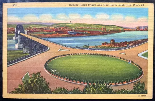 Vintage Postcard 1936 McKees Rocks Bridge, Ohio River Blvd., McKees Rock, PA