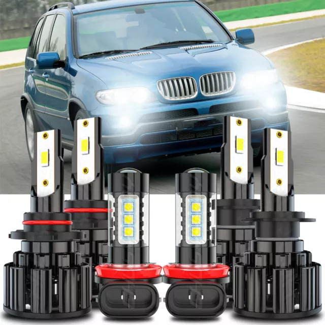 For BMW X5 2002 2003 2004 9005 H7 H11 LED Headlight Hi Lo+Fog Light Bulbs Kit