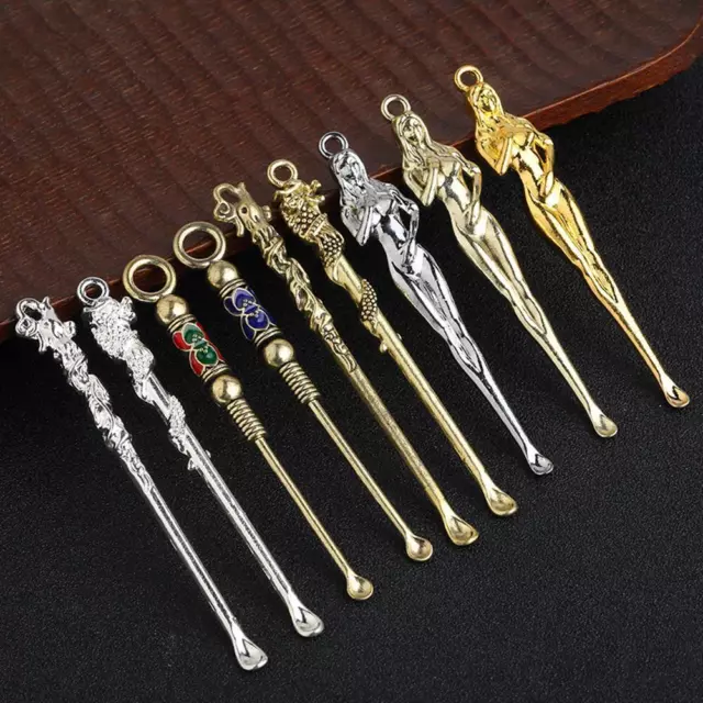 LF# Portable Brass Ear Wax Pickers Keychain Pendant Ear Picks Spoon Curette (G)